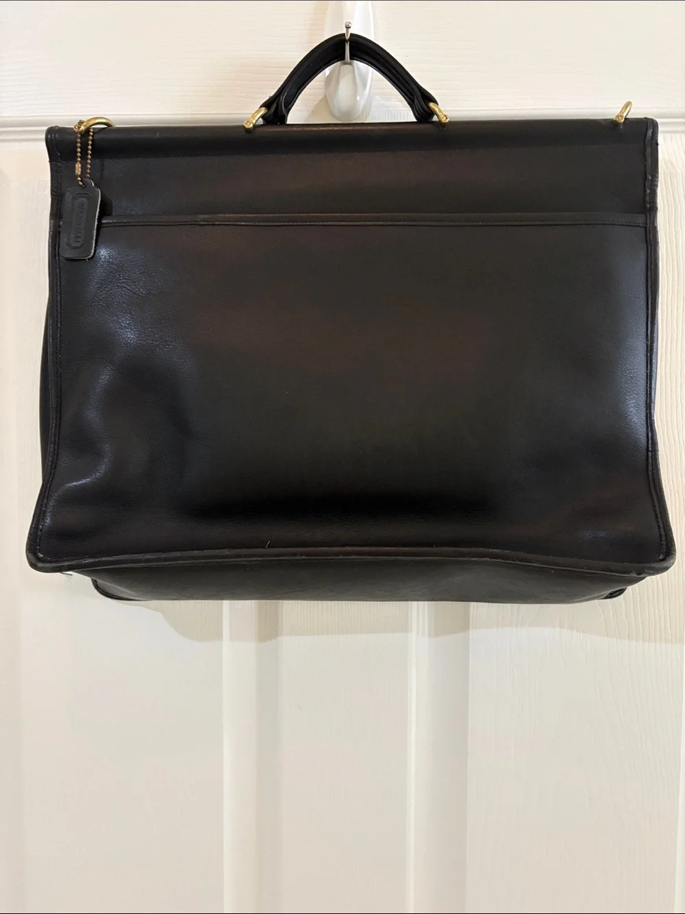 Coach Vintage Black Leather Men's Briefcase with Gold Hardware